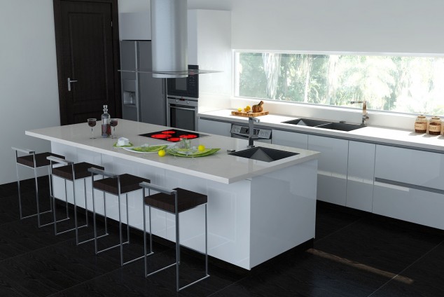 interior black and white house kitchen island outdoor design 634x424 15 Stylish Modern Kitchen Designs That Will Fascinate You