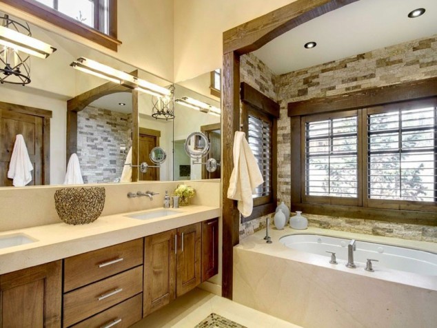 16 Extraordinary Rustic Bathroom Design Ideas modern classicaly bathroom decoration with brown wooden and cream themes small bathroom designs 634x476 16 Extraordinary Rustic Bathroom Design Ideas