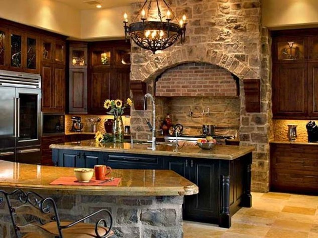 old world kitchen furniture 634x475 Feel the Warmth of Rustic Kitchen Designs with Stones and Wood