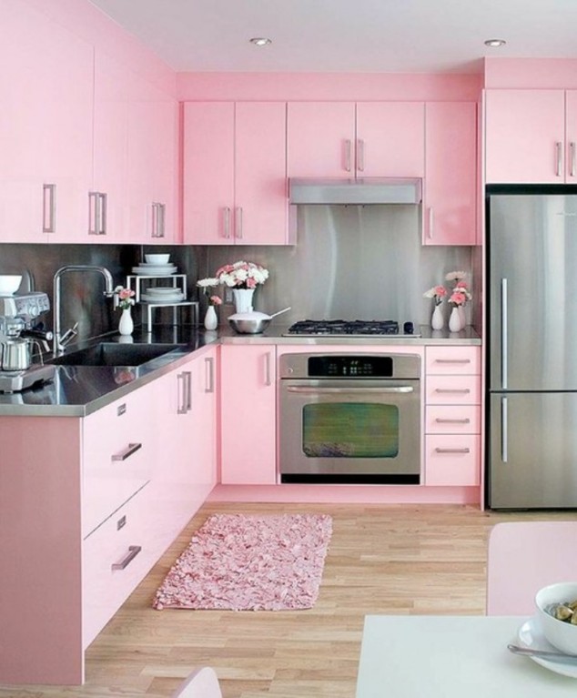 14 Ideas For Modern Colorful Kitchen Décor pink kitchen 634x767 14 Ideas For Modern Colorful Kitchen Décor