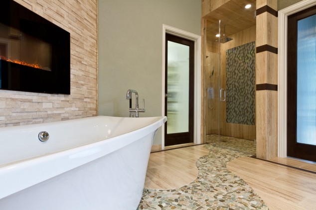 sliced pebble tile Bathroom Contemporary with amazing tile bath bathroom 634x423 15 Gorgeous Ideas How To Use Pebbles In Your Home Decoration