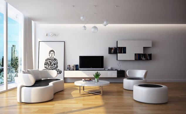 ultramodern ultramodern black white living room furniture 634x388 15 Everlasting Black And White Combination Ideas For The Living Room