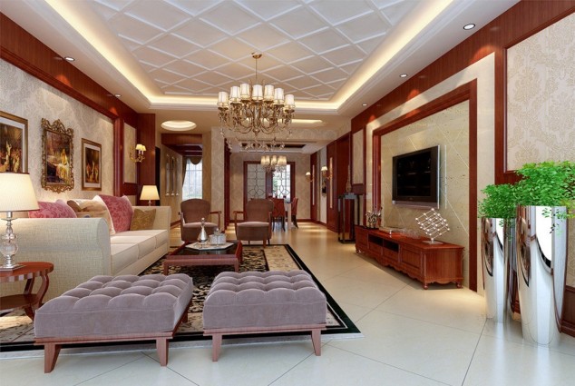 16 Admirable Suspended Ceiling Designs To Create An Enviable First Impression white ceiling design tyle living room 634x425 16 Admirable Suspended Ceiling Designs To Create An Enviable First Impression