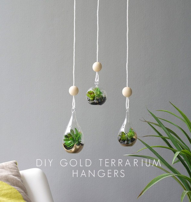 DIY GOLD TERRANIUM HANGERS1 634x668 16 Inspirational Ideas How To Make A Perfect Terrarium On Your Own