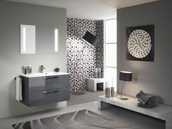 12 Striking Rugs That Will Embellish Your Bathroom Gray bathroom black and white pattern 12 Striking Rugs That Will Embellish Your Bathroom