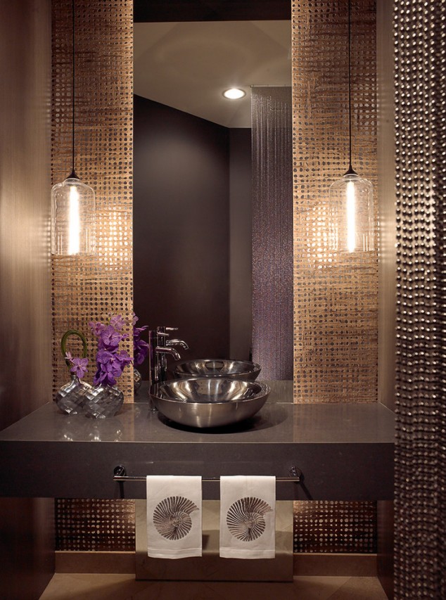 Turn Your Small Bathroom Big On Style With These 15 Modern Sink Designs Impressive Beaded Curtains fashion Miami Contemporary Powder Room Decorating ideas with bathroom Home house residence transitional 634x853 Turn Your Small Bathroom Big On Style With These 15 Modern Sink Designs