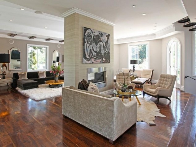 15 Ultra Modern Two Sided Fireplaces That Make A Real Wow Addition In Your Home awesome the living room is divided by double sided fireplace 634x476 15 Ultra Modern Two Sided Fireplaces That Make A Real Wow Addition In Your Home