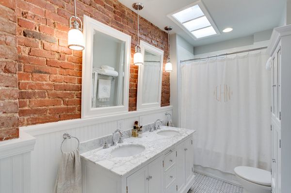 15 Fascinating Accent Brick Walls In The Interior Design That Will Elevate Your Creativity bathroom with exposed bricks 15 Fascinating Accent Brick Walls In The Interior Design That Will Elevate Your Creativity