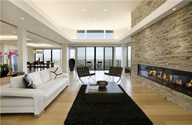 14 Examples Of Sensational Stone And Tile Accent Walls In The Living Room contemporary modern retro open living room 800 634x413 14 Examples Of Sensational Stone And Tile Accent Walls In The Living Room