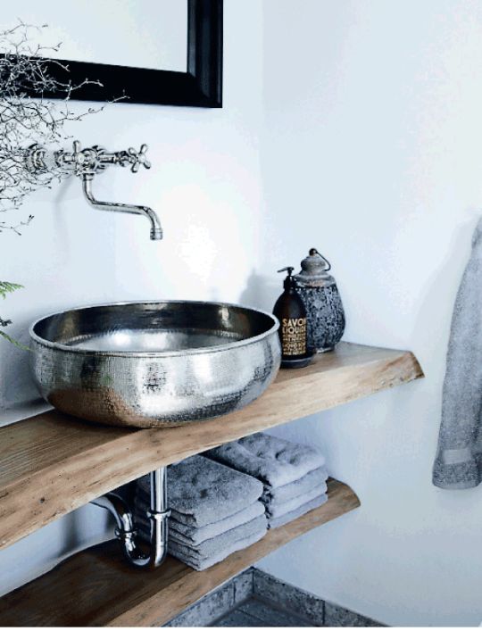 maroccan inspired interior grey wood bathroom Turn Your Small Bathroom Big On Style With These 15 Modern Sink Designs