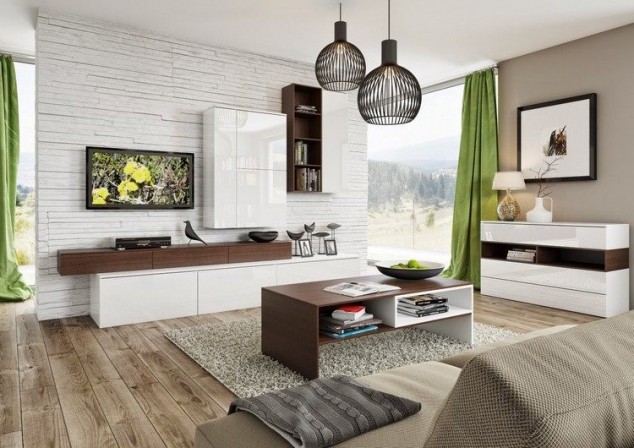 14 Examples Of Sensational Stone And Tile Accent Walls In The Living Room wandgestaltung wohnzimmer steinoptik weiss 3d effekt hochglanz holz 634x448 14 Examples Of Sensational Stone And Tile Accent Walls In The Living Room