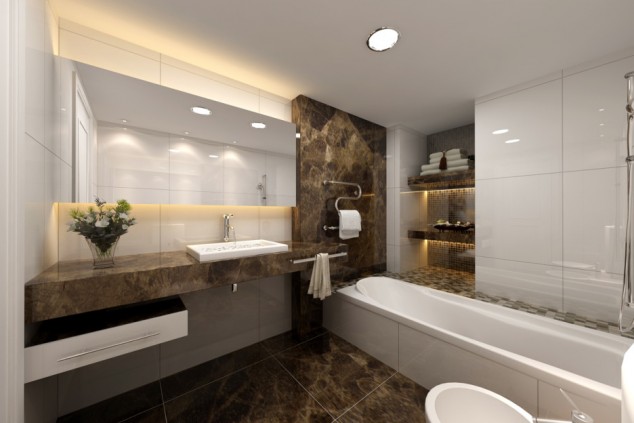 17 Extremely Modern Bathroom Designs That Exude Comfort And Simplicity Drop In Bathroom Sinks nearby Glass Flower Vase over Brown Marble Floor Tiles 936x624 634x423 17 Extremely Modern Bathroom Designs That Exude Comfort And Simplicity
