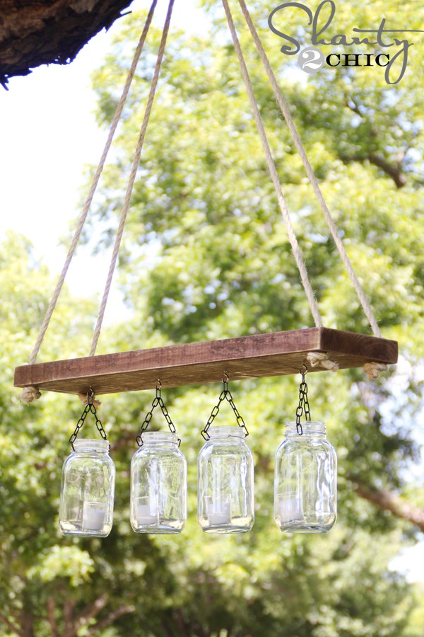 Mason Jar Crafts outdoor chandelier 12 Creative And Easy DIY Wood Plank Projects To Refresh Your Home
