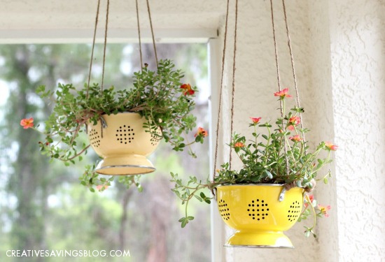 colander planter 6CS 14 Clever Ideas How To Recycle Old Kitchenware Into Planters