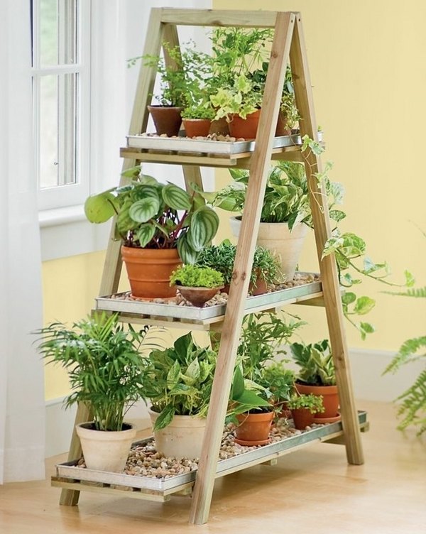 12 Ideas Which Materials to Use to Make A Vertical Garden creative upcycling ideas wooden ladder shelf flower pots DIY vertical garden 12 Ideas Which Materials to Use to Make A Vertical Garden