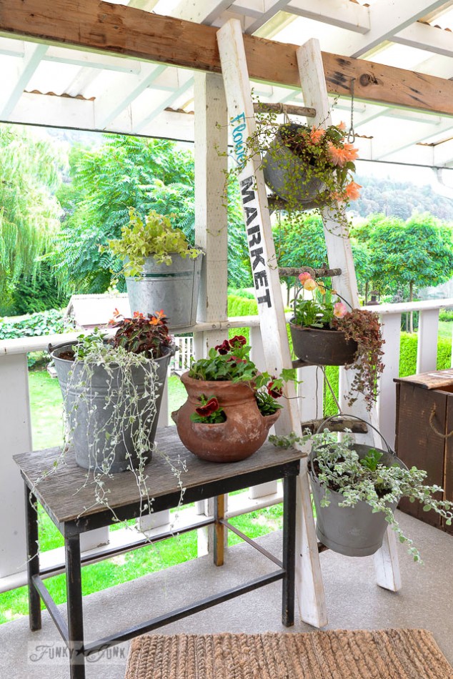 12 Inspirational DIY Projects To Create A Front Porch With An Amazing Design Flower Market ladder 0848 634x950 12 Inspirational DIY Projects To Create A Front Porch With An Amazing Design