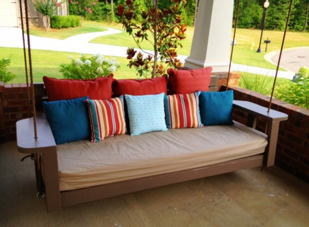 15 Relaxing Hanging Beds For Absolute Enjoyment astonishing garden landscape combined with classic terrace design for stunning hanging outdoor bed 801x589 634x466 15 Relaxing Hanging Beds For Absolute Enjoyment