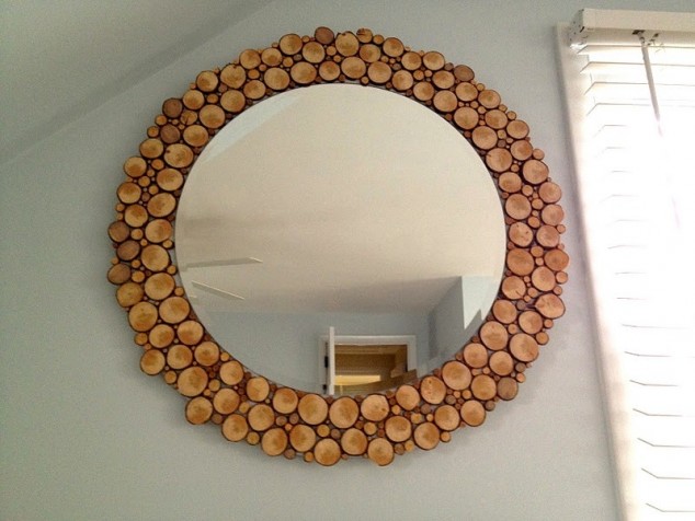 diy wood slice mirror13 634x476 15 Fantastic DIY Home And Garden Wood Log Decorations