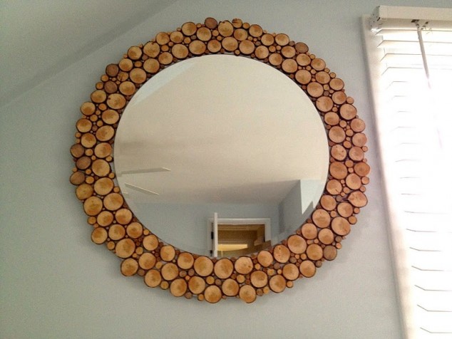 15 Fantastic DIY Home And Garden Wood Log Decorations diy wood slice mirror13 634x476 15 Fantastic DIY Home And Garden Wood Log Decorations