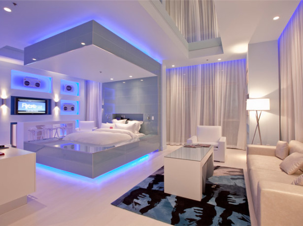 Awesome And Cool Blue Bedroom Decorating Ideas Indoor Weight Room Decor Bedroom Blue Led Lighting 15 Adorable LED Lighting Ideas For The Interior Design