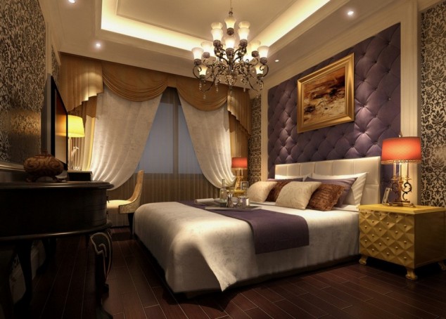 17 Well Designed Bedroom Headboard Walls Outstanding Bedroom Lighting With Chandelier Wine White Bed Pillow White Curtain Violet Wall Frame For Bedroom Lighting Design Ideas 948x679 634x454 17 Well Designed Bedroom Headboard Walls