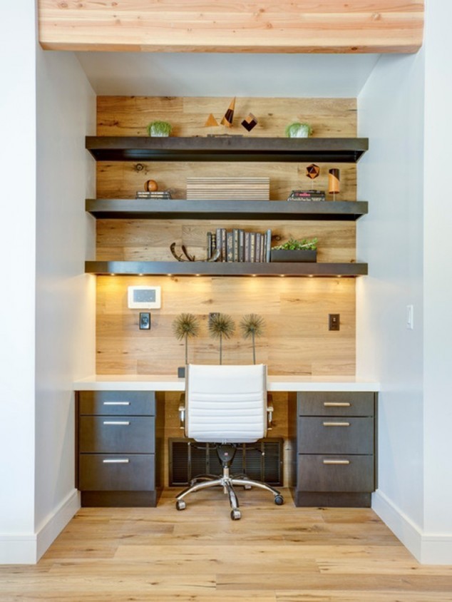15 Home Office Ideas To Get Inspiration From Small Home Office Decorating Ideas with Traditional Wooden Paneling and Modern White Ergonomic Chair 634x844 15 Home Office Ideas To Get Inspiration From