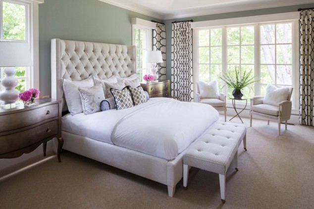 17 Well Designed Bedroom Headboard Walls white tufted headboard Bedroom Transitional with aqua turquoise blue walls 634x423 17 Well Designed Bedroom Headboard Walls