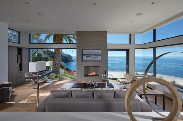 12 Glass Walls Living Room For Luxury Living Astonishing Living Room with Large Glass Walls and Beautiful Sea View 634x422 12 Glass Walls Living Room For Luxury Living