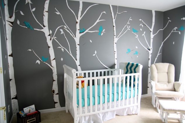 Beautiful nursery in gray and turquoise with woodsy charm 634x422 12 Nice Baby Nursery Room Ideas Just For Your Babies