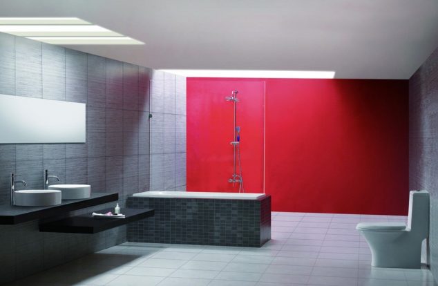 12 Red Accent Bathroom Ideas To Fall In Love With Gray and red for bathroom 634x414 12 Red Accent Bathroom Ideas To Fall In Love With