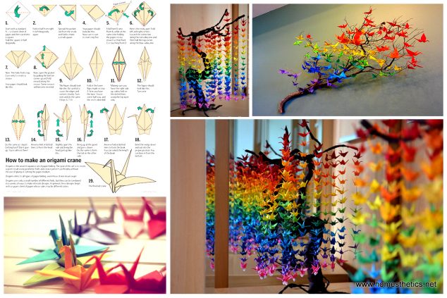 Guide on How to Create a Colorful Rainbow DIY Crane Curtain Video Detailed Instructions 634x423 15 Super Easy DIY Decorations For Teenage Girl Dorm Room