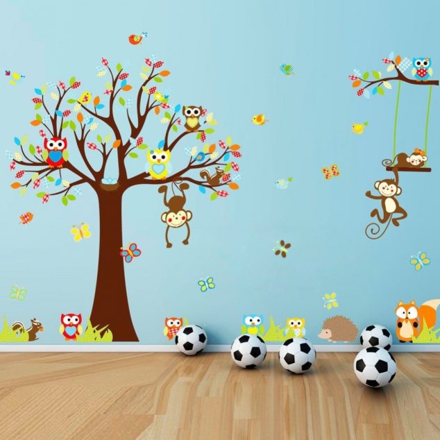 Tree Flowers Owl Wall Decals Kids Bedroom Baby Nursery Stickers Art Room Decor 1212 634x634 15 Kids Wall Stickers For Your Little Treasures