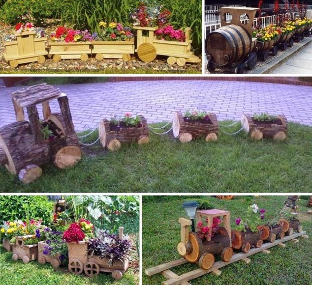 Wooden20Train20for20Garden 634x580 12 DIY Wooden Train Planter For Outdoor