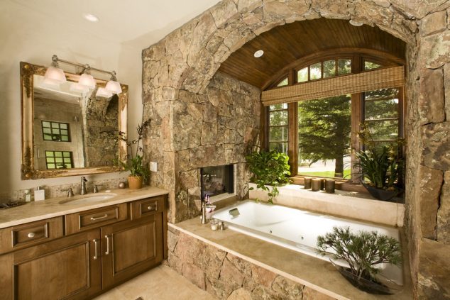 bathtub wall arch covered in river stone rocks country cottage style ranch house better decorating bible blog rustic interior 634x423 12 Large Stone Archway For Elegant Kitchen Design