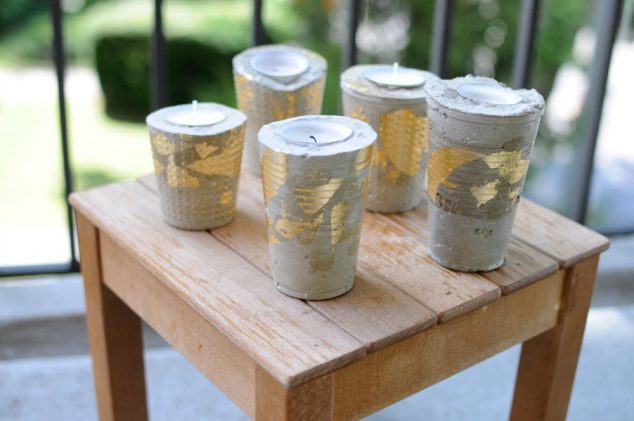 14 DIY Decorative Elements For Graceful Outdoor Place cement pot and candles 13 634x421 14 DIY Decorative Elements For Graceful Outdoor Place