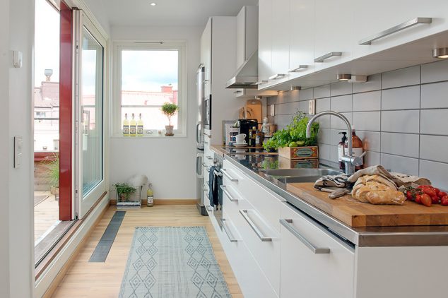 cozy apartment scandinavian style kitchen detail 2 634x422 12 Brilliant Open Kitchen Connected With A Terrace For This Season