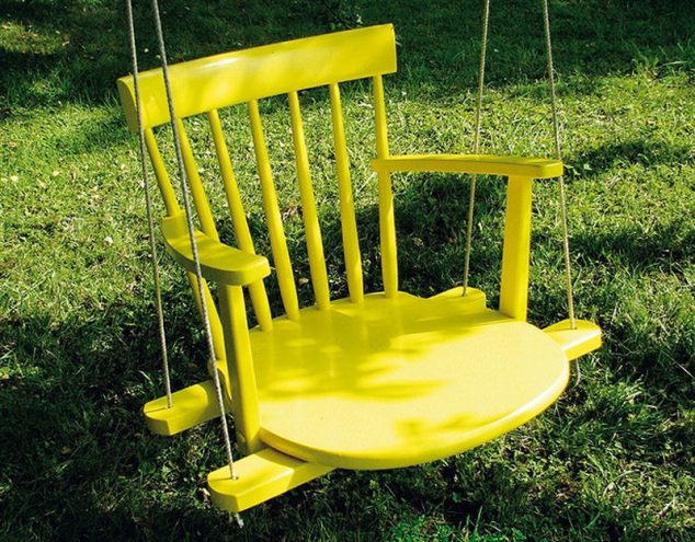 diy kids swing from an old rocking chair 634x495 15 DIY Ideas How To Transform Your Backyard In A Playground For Your Kids