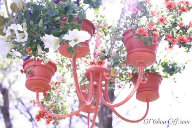 12 DIY Crafts What You Can Do With Old Chandelier orange chandelier planter 634x423 12 DIY Crafts What You Can Do With Old Chandelier