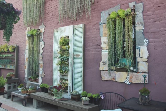 succulent wall art door windows vertical succulent cafe oceanside 634x423 14 DIY Succulent Frame Full Of Life For Wall Arrangement