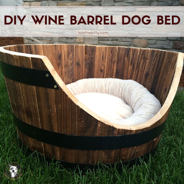 wine whiskey barrel dog bed diy2 634x634 14 DIY Fascinating Ideas How To Reuse Old Wine Barrels