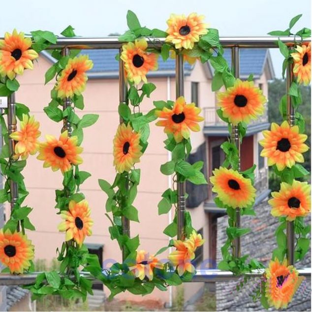 12 DIY Floral Decor Of Fake Flowers For Romantic Ambient A96 1PC Artificial Sunflower Garland Flower Vine for DIY Home Wedding Floral Decor NEW 634x634 12 DIY Floral Decor Of Fake Flowers For Romantic Ambient