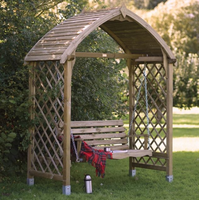 Blooma Barmouth Timber Swing Arbour 634x640 12 Wooden Garden Arbours For Completely Enjoyment During The Summer
