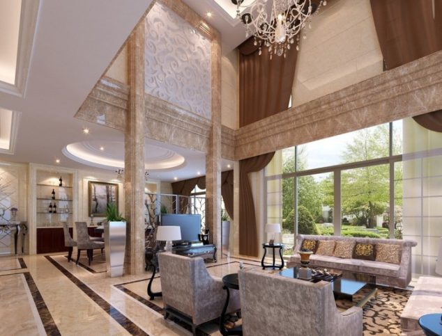 13 High Ceiling Living Room That Will Make The Room Bigger Contemporary Living Room with Elegant High Ceiling e1432720981565 634x483 13 High Ceiling Living Room That Will Make The Room Bigger