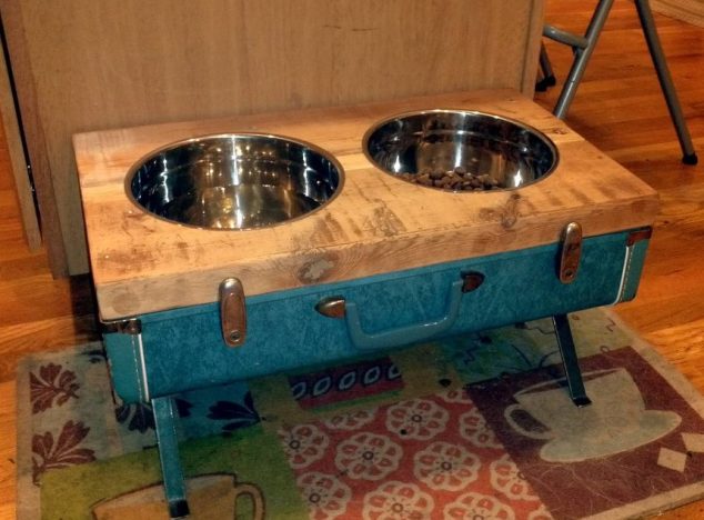 DIY Vintage Suitcase Dog Bowls 634x468 13 DIY Clever Ways How To Re purpose Old Vintage Suitcase