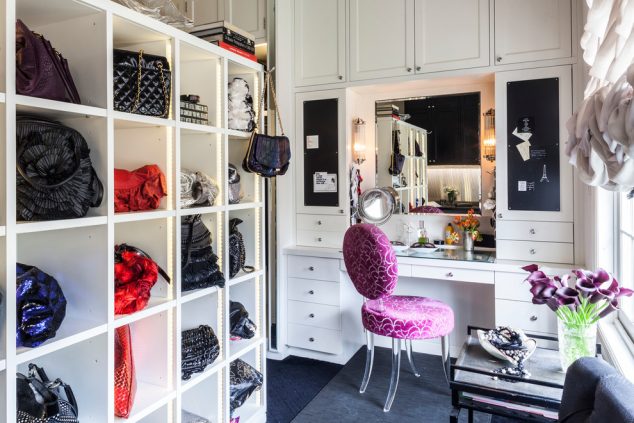 traditional handbags and clutches closet with cubbies at new york 634x423 12 Glamorous Dressing Room Closet Ideas For The Ladies