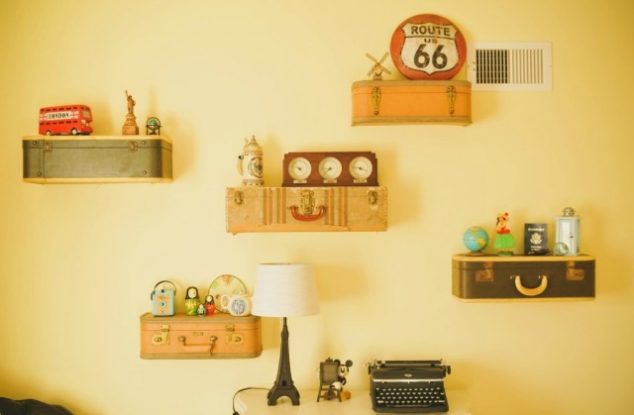 world traveler nursery3 e1400511176800 1 634x415 13 DIY Clever Ways How To Re purpose Old Vintage Suitcase