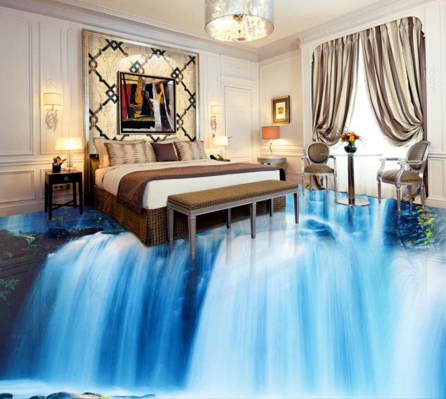 3d floor wallpaper pvc custom wallpaper bedroom 3d flooring waterfall self adhesive wall mural wallpaper 634x567 12 Pleasing Ideas For Rolling Out Of Bed Into Heaven With 3D Flooring Art