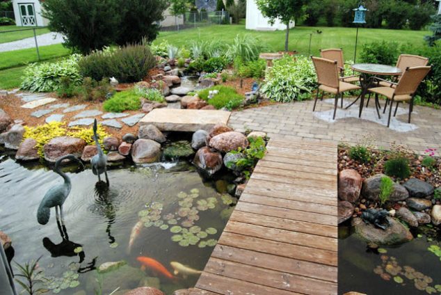 Backyard Pond and Patio 634x424 15 Cool Under Ground Garden Pond Ideas for Making Favorite Garden