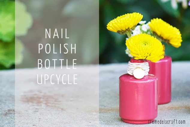 13 DIY Projects That Youve Never Heard Of DIY Make Turn Nail Polish Bottle Into Vase Flower Decor Upcycle Unique Clever Project Idea Cool Recycle Accessories Hack Tutorial 634x424 13 DIY Projects That Youve Never Heard Of