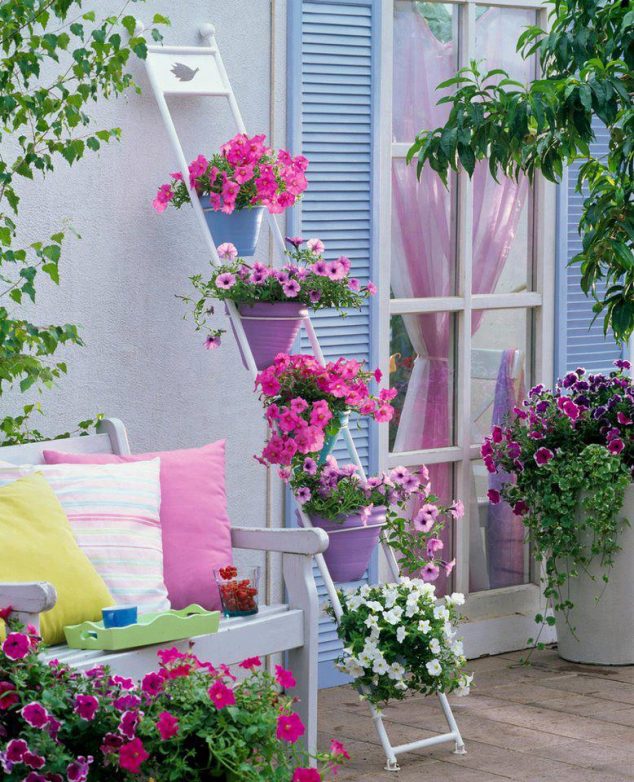 Flores 634x782 13 Clever Ways How Reuse The Old Ladder For Garden Decoration